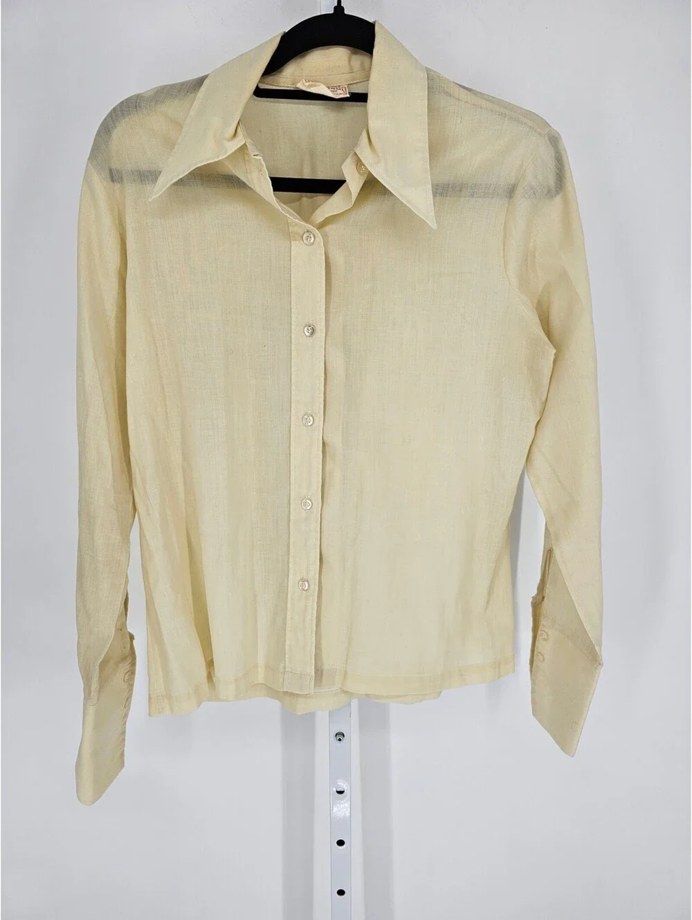 Vintage 1950s Womens Sz L Long Sleeve Button Up Shirt Combed Cotton Cream